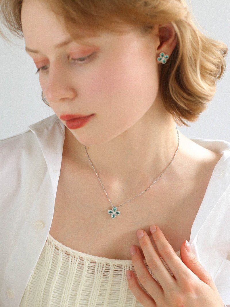 925 Sterling Silver Sky Blue Four - Leaf Clover Necklace - floysun