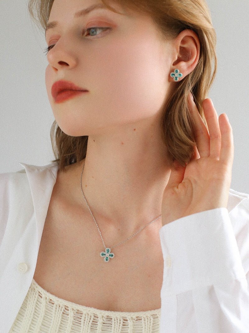 925 Sterling Silver Sky Blue Four - Leaf Clover Necklace - floysun