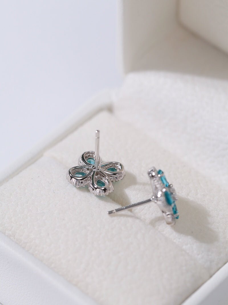 925 Sterling Silver Sky Blue Four - Leaf Stud Earrings - floysun