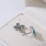 925 Sterling Silver Sky Blue Four - Leaf Stud Earrings - floysun