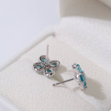 925 Sterling Silver Sky Blue Four - Leaf Stud Earrings - floysun