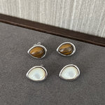 925 Sterling Silver Wood Grain White Mother of Pearls Water Drop Earrings - floysun