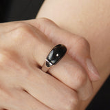 S925 Sterling Silver Irregular Black Agate Rings