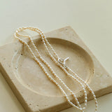 Daily Versatile Long Rice Pearl Necklace