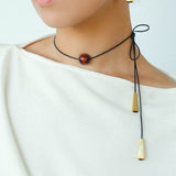 Red Tiger's Eye Pendant Necklace with Black Cord