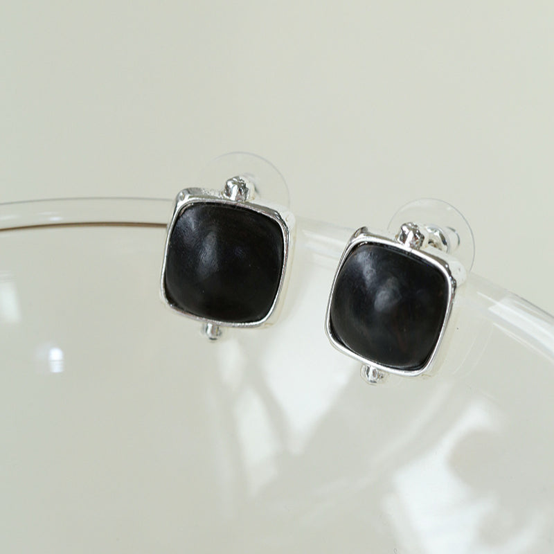 Square Ebony Geometric Stud Earrings