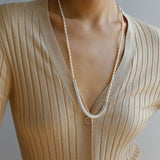 Elegant Long Chunky Chain Splicing Pearl Onyx Necklace