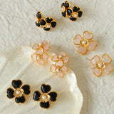 Black Agate White Crystal Rose Quartz Four-leaf Clover Stud Earrings