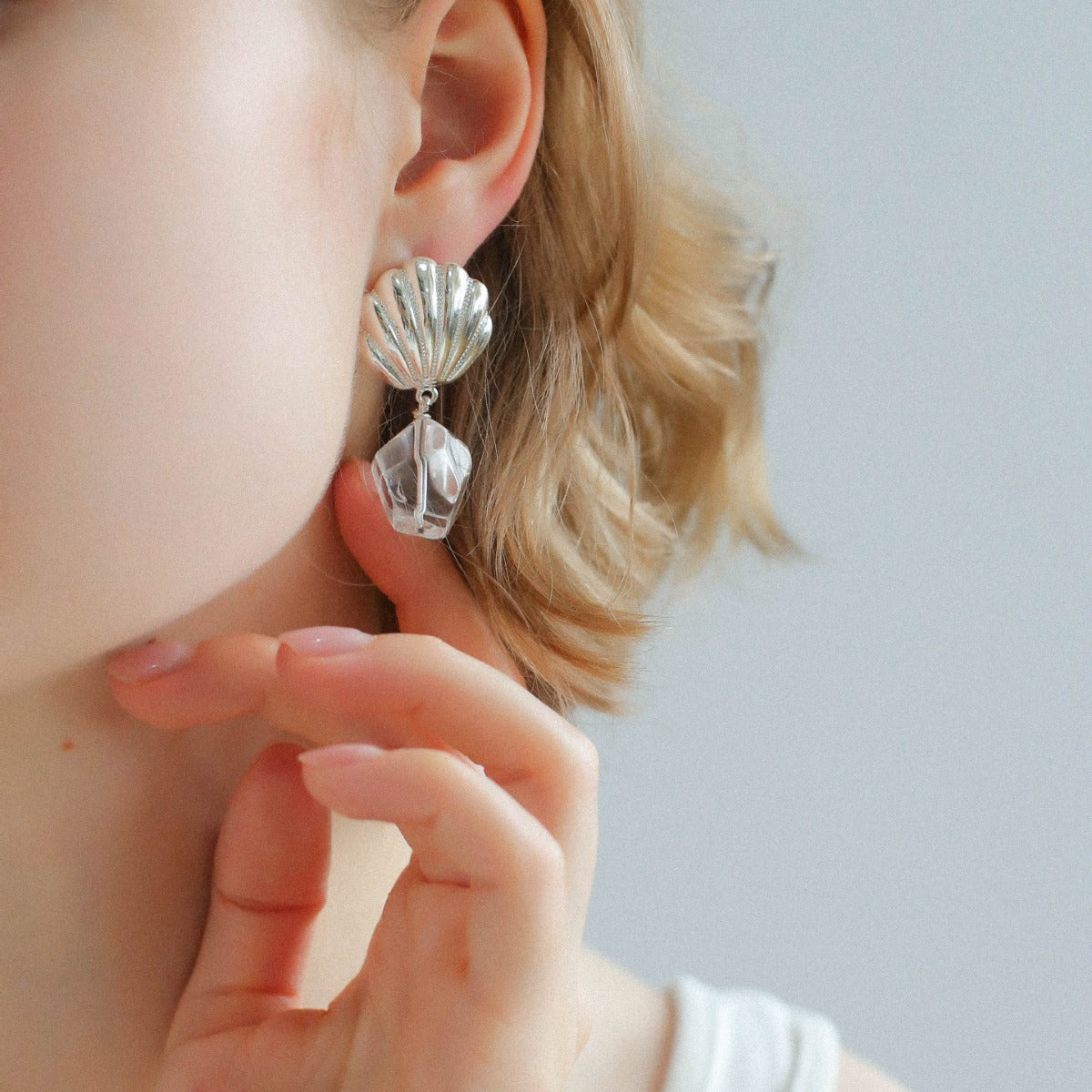 Creative Shell and White Crystal Drop Earrings