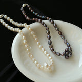 Pearl Loop-Wrapped Grey Necklace