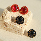 Minimalist Natural White Crystal Pearl Stud Earrings Black & Red Agate Variants