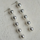 Metal Ball Beaded Spliced Pearl Drop Long Earrings