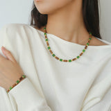 Wood Bead Green Agate Beaded Necklace