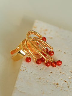 Firework Blossom Pearl Red Agate Rings