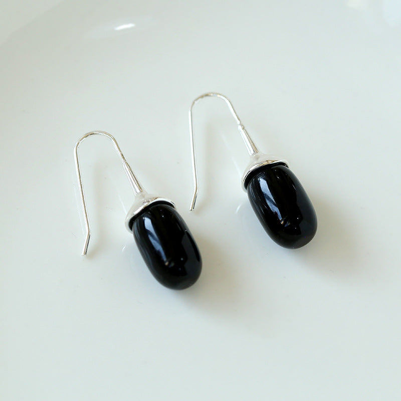 Red Black Onyx White Crystal Ear Hooks Drop Earrings