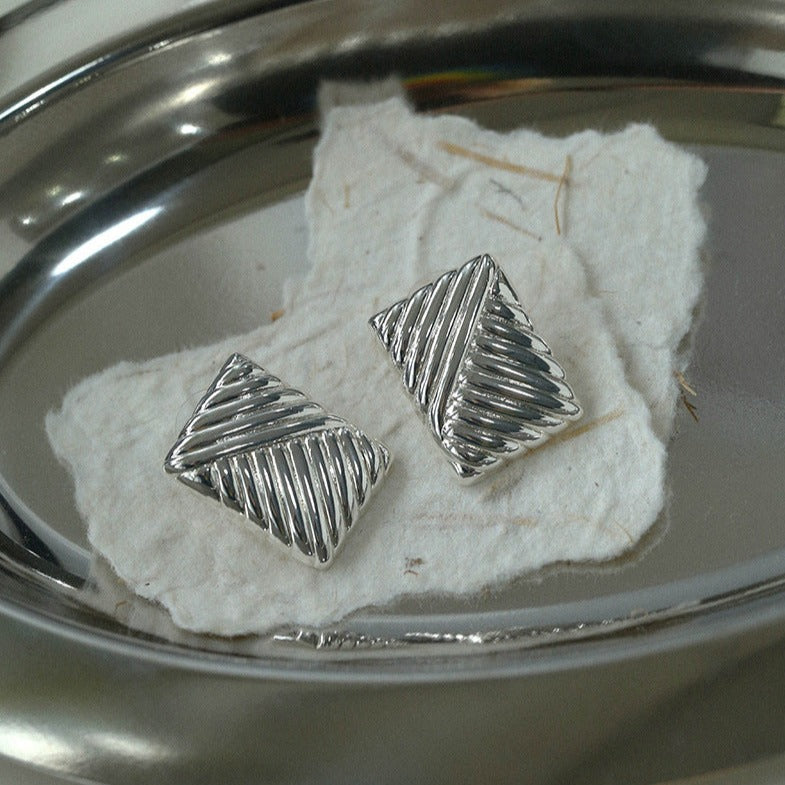 Striped Texture Square Metal Earrings