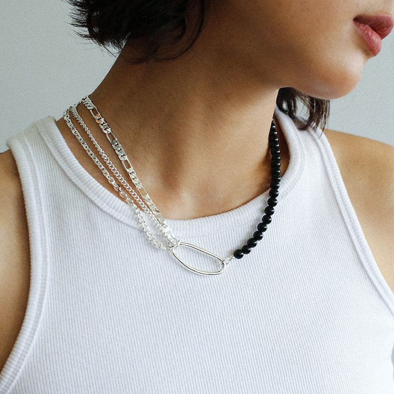 Collier chaîne multicouche épissage onyx noir