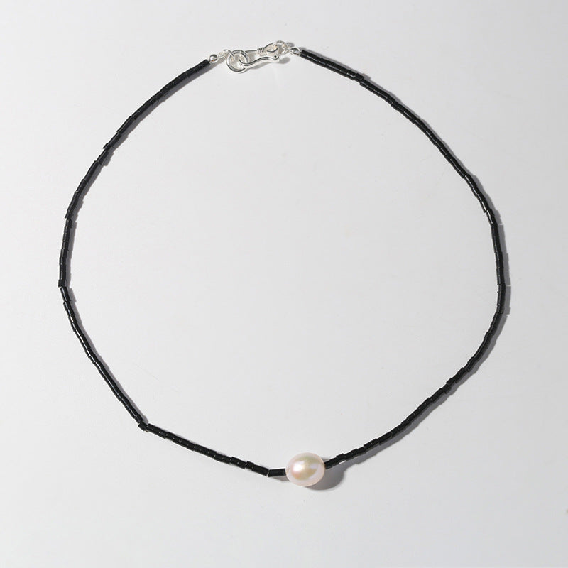 collier de clavicule de perle d’onyx noir vintage