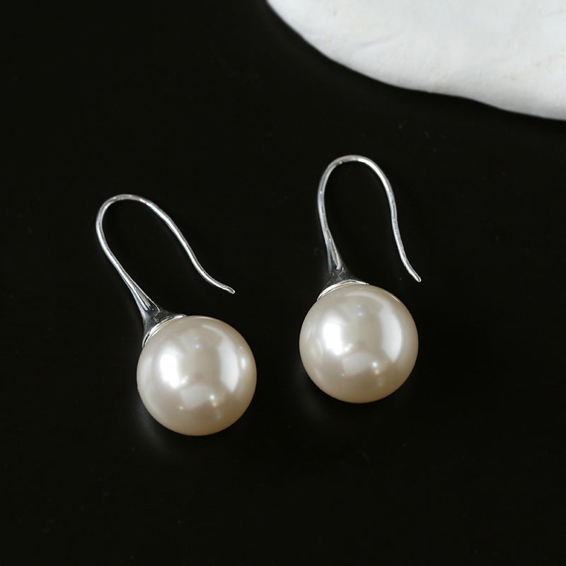 Black Onyx White Crystals Pearl Ear Hooks Drop Earrings