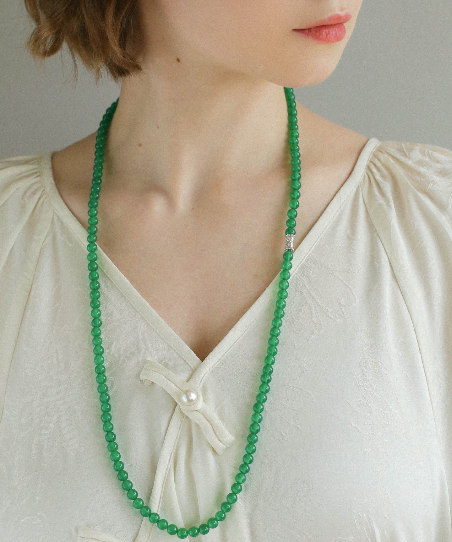 Collana elastica con perle di Zirconi e Onice Verde