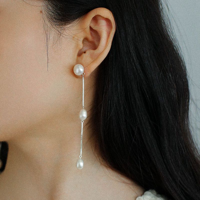 Boucles d'oreilles pendantes en argent 925 et perles à franges