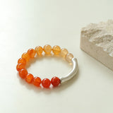 Red  Agate Gradient Silver Tube Stretch Bracelet