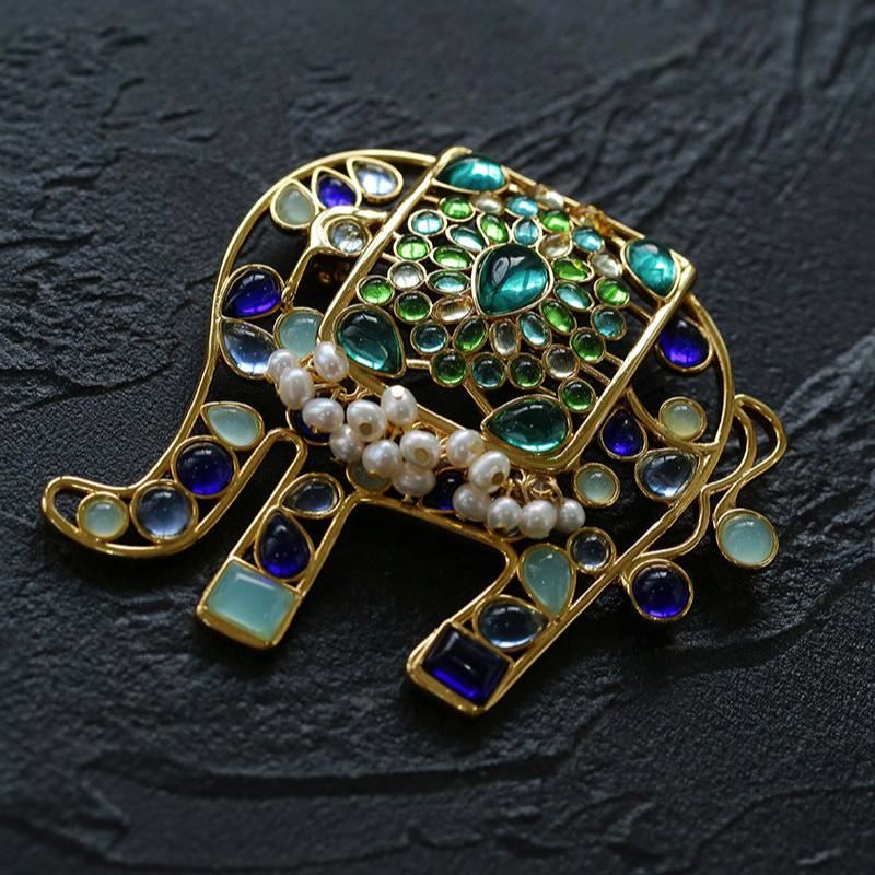 Medieval Handmade Colored Glazed Elephant Brooch