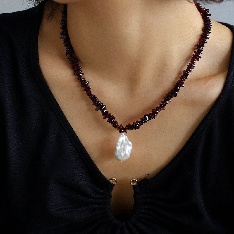 Golden Radiance Baroque Pearl and Garnet Necklace