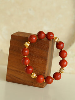 Joyful Red Stone Round Bead Bracelet