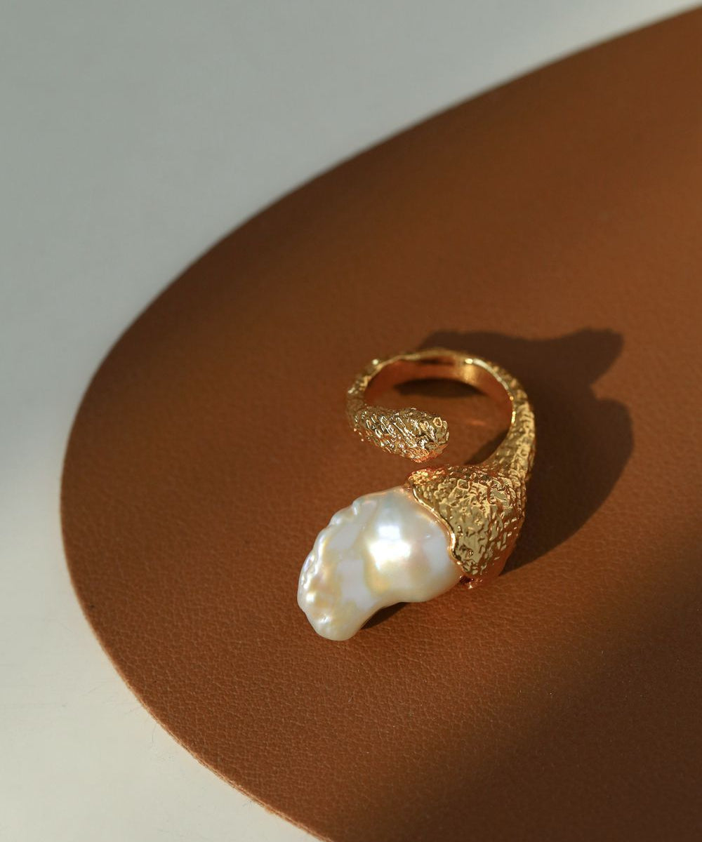 Vintage Floral Orb Fish-Tail  Baroque Pearl Rings