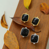 Square Ebony Geometric Stud Earrings