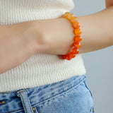 Red  Agate Gradient Silver Tube Stretch Bracelet