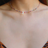 Mother-of-Pearl Alphabet Colorful Zircon Beaded Necklace