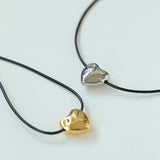 Heart-shaped Black Leather Drawstring Pendant Necklace