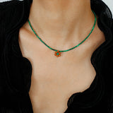 Sandalwood Floret Red Agate Speckled Stone Tube Beads Beaded Necklace