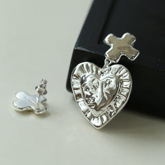 Asymmetrical Heart Cross Pendant Earring