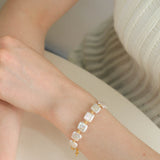 Mini Gold Bead and Square Baroque Pearl Bracelet