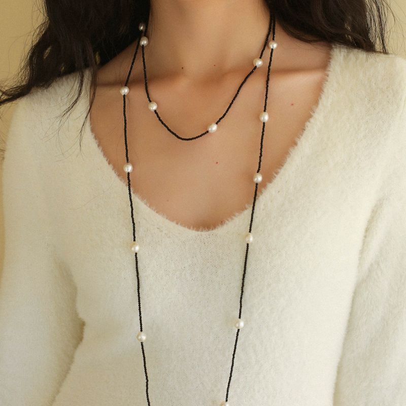 Wrinkled Baroque Black Spinel Long Necklaces