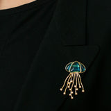 Gray & White Mother-of-pearl Glass Jellyfish Brooch