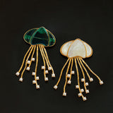 Gray & White Mother-of-pearl Glass Jellyfish Brooch