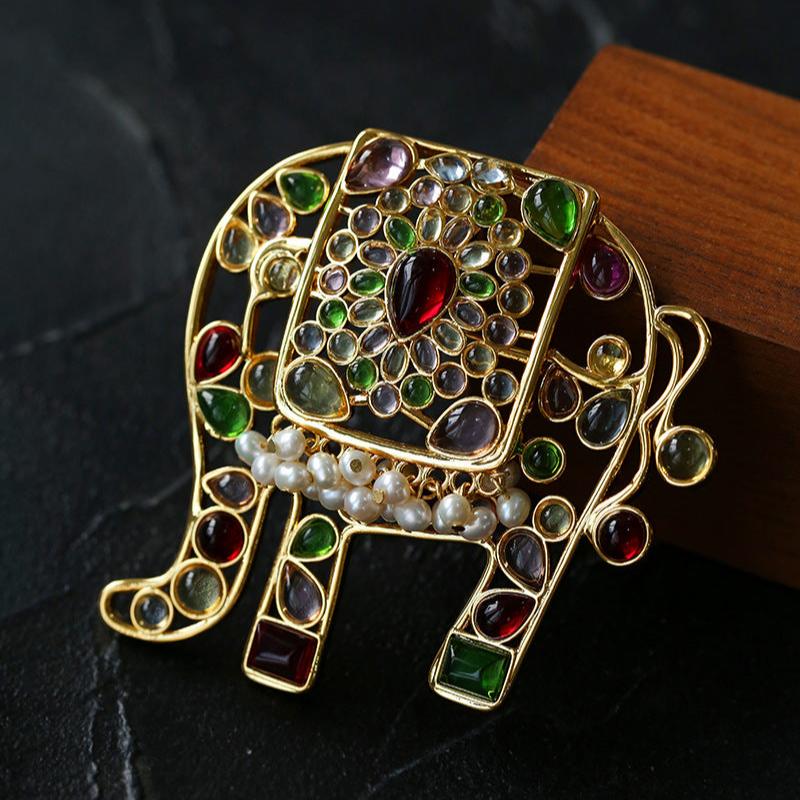 Medieval Handmade Colored Glazed Elephant Brooch