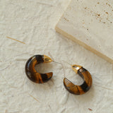 Crescent Moon Shaped Black Agate & Tiger's Eye Earrings