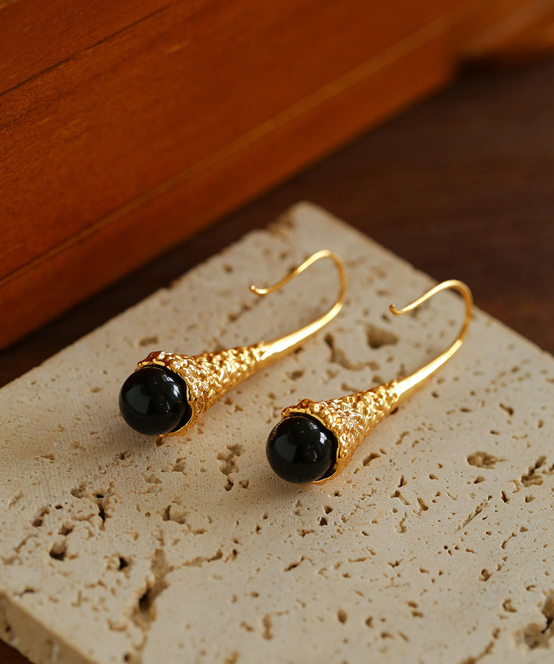 Niche Drop-shaped Agate Texture Ear Hook Earrings