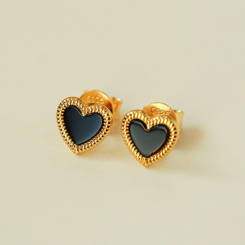 Black White Love Studs Earrings