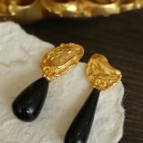 Classic Oil Brushstroke Series Earrings Lava Asymmetrical Shape with Agate Drops