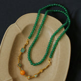 Collier long détachable en onyx vert multi-éléments