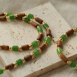 Wood Bead Green Agate Beaded Necklace