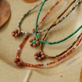 Sandalwood Floret Red Agate Speckled Stone Tube Beads Beaded Necklace