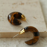 Crescent Moon Shaped Black Agate & Tiger's Eye Earrings