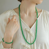 Elastic Necklace with Zirconia and Green Onyx Beads